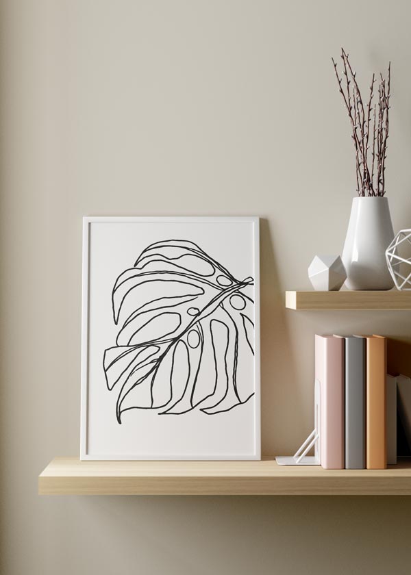 Decoración con cuadros, ideas -  lámina decorativa en blanco y negro y minimalista con hoja