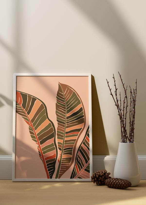 Decoración con cuadros, ideas -  lámina decorativa de ilustración de hojas en colores cálidos y beige