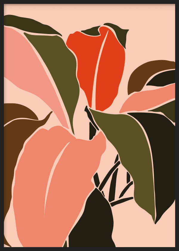 cuadro para lámina decorativa de ilustración de hojas en tonos beige y pastel