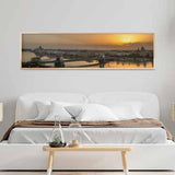 cuadro horizontal encima del sofá y fotográfico del río Danubio en el atardecer - kuadro