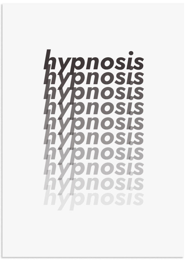 cuadro con texto degradado y la palabra Hypnosis. Cuadro en blanco y negro. Lámina decorativa.