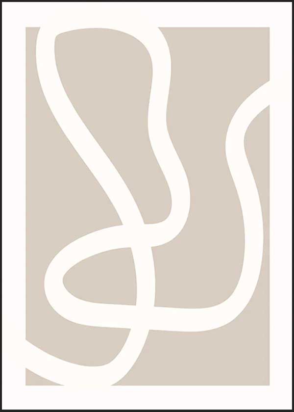 cuadro para lámina decorativa abstracta en colores beige con líneas en blanco. Marco negro