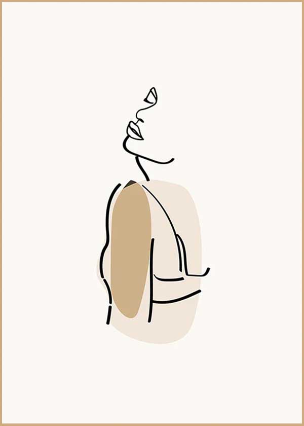 cuadro con lámina decorativa de ilustración de mujer en tonos beige, estilo nórdico
