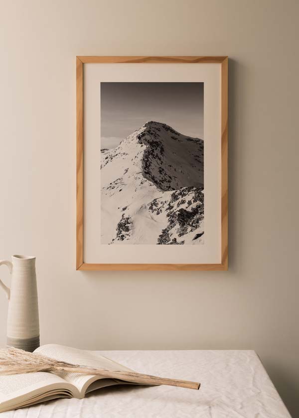 decoración con cuadros, ideas - lámina decorativa fotográfica en blanco y negro de montaña nevada - kuadro