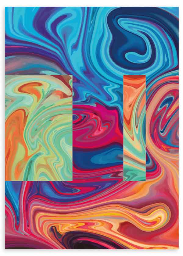 cuadro efecto óleo digital colorido. Ondas y texturas abstractas. Lámina decorativa.