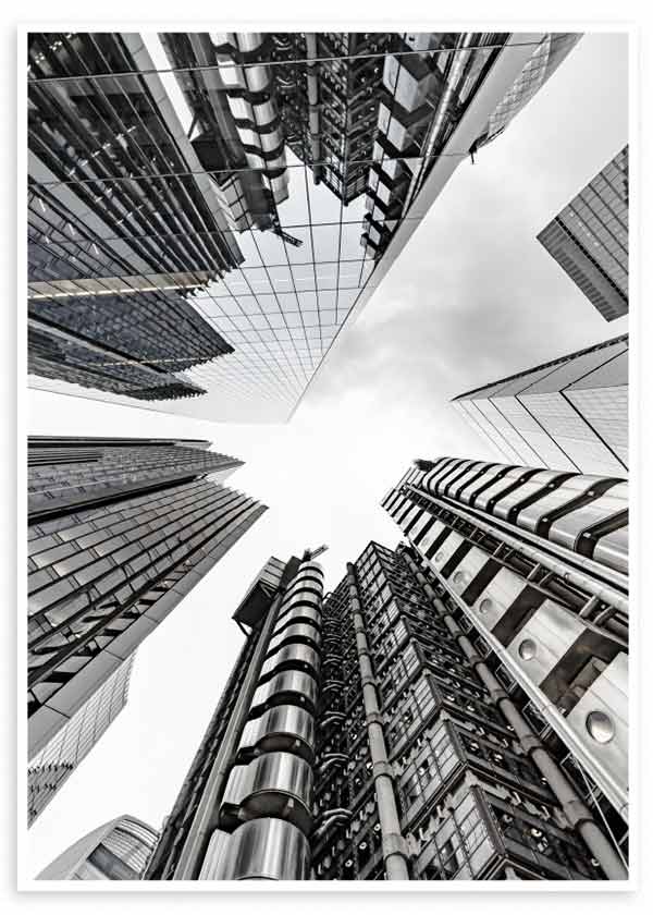 cuadro fotográfico rascacielos en blanco y negro. Lámina decorativa.