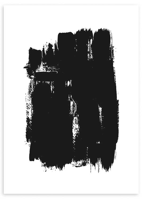 cuadro abstracto con pinceladas rugosas negras sobre fondo blanco. Lámina decorativa.