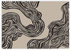 Cuadro horizontal de ilustración abstracta de trazos en negro sobre fondo verdoso. Una obra alegre de la colección de Laras.