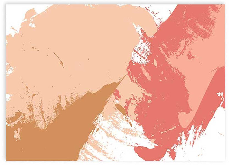 Cuadro horizontal abstracto de pinceladas en tonos cálidos: tierra, rojo y rosa.