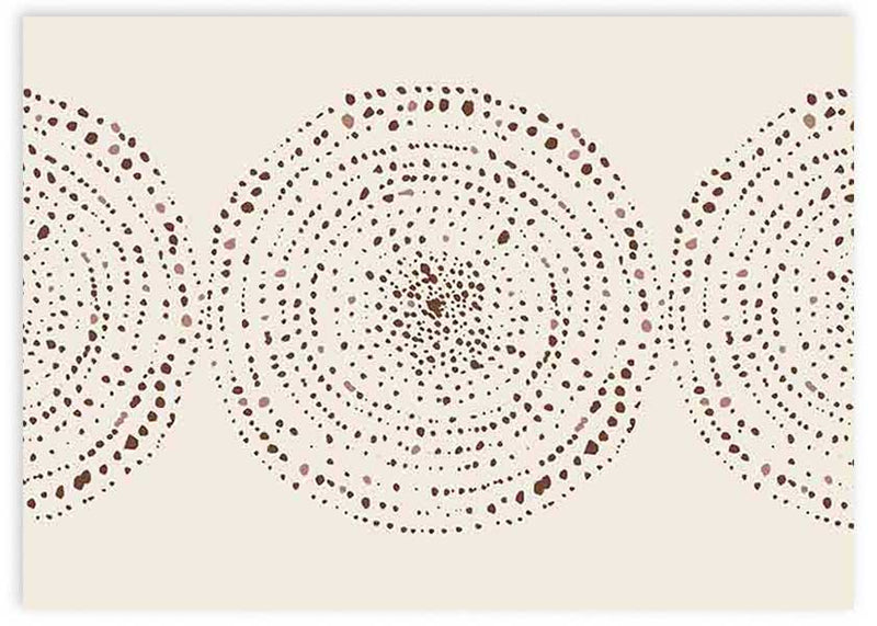 Cuadro horizontal abstracto y geométrico con circunferenicas sobre fondo beige crema. Una ilustración ideal para combinar con otras obras de estilo abstracto y nórdico.