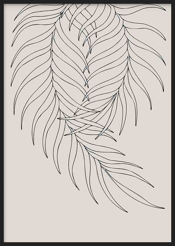 cuadro lámina decorativa de ilustración de ramas cayendo, fondo beige - kuadro