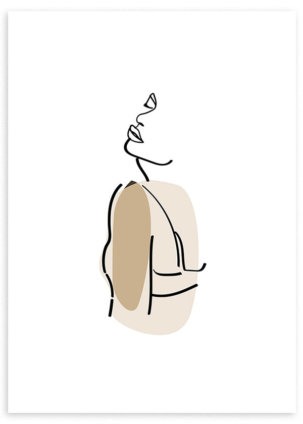 lámina decorativa de ilustración de mujer en tonos beige, estilo nórdico