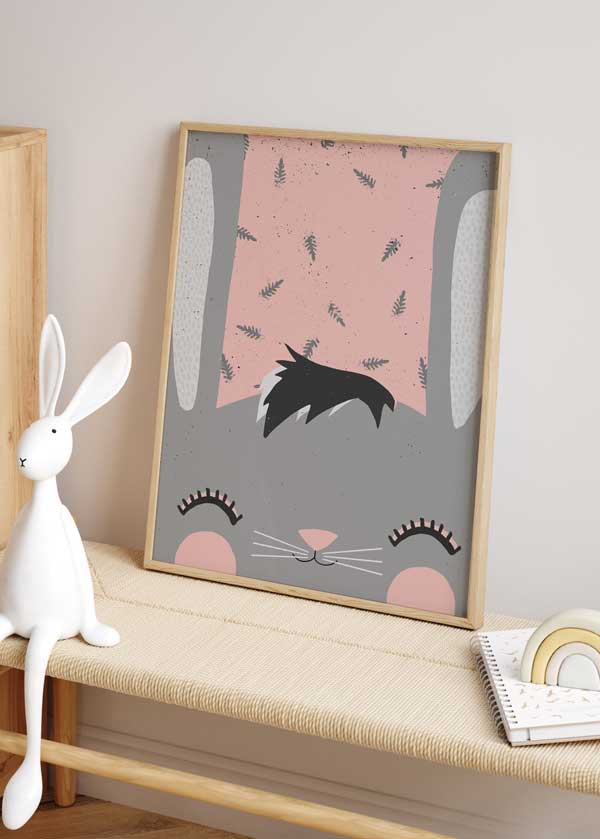 decoración con cuadros, ideas - lámina decorativa infantil de ilustración de conejo gris - kuadro