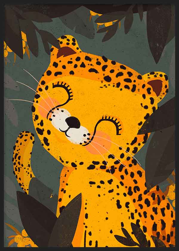 cuadro lámina decorativa de ilustracion infantil de leopardo, colorido - kuadro