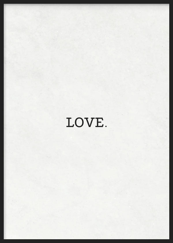 cuadro para lámina decorativa minimalista en blanco y negro con palabra "Love" (amor). Marco negro