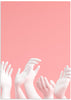 cuadro 3D manos blancas y fondo rosa pastel. Lámina decorativa.