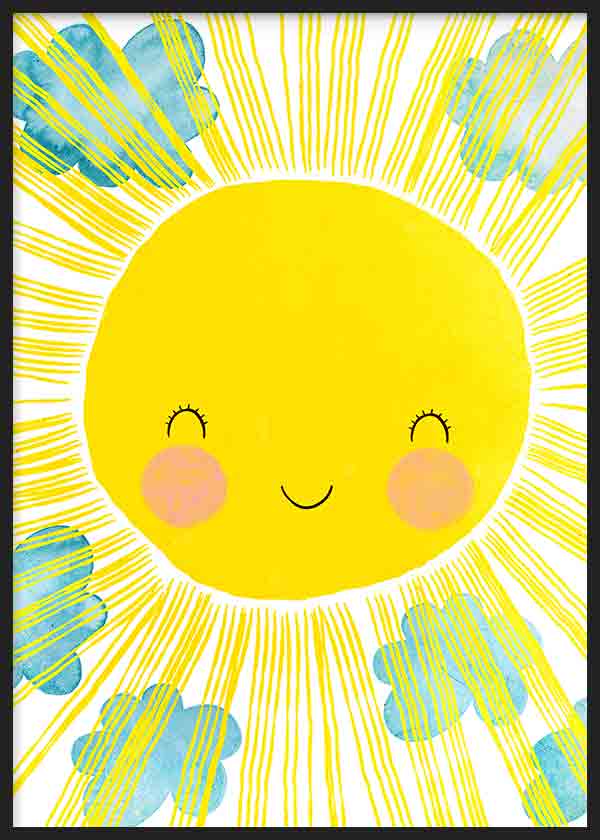 cuadro lámina decorativa infantil de ilustración de sol colorida - kuadro