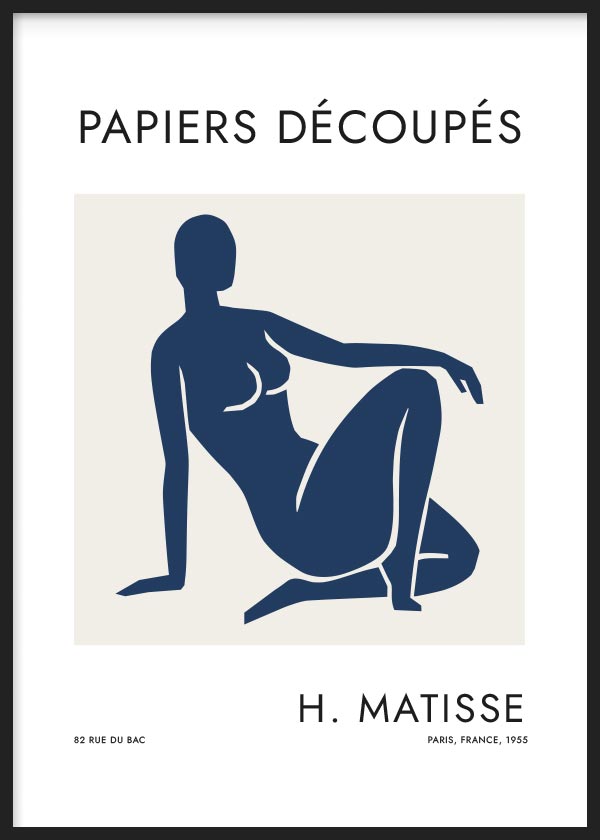  Cuadro moderno inspirado en el pintor Matisse - figura femenina, mujer - marco negro