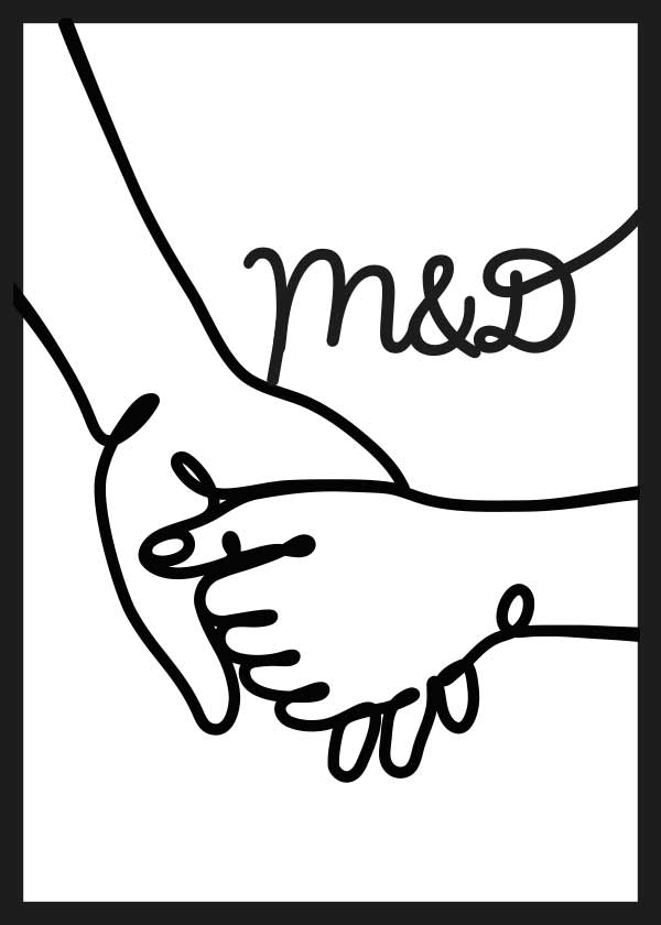 cuadro metálico personalizado para parejas o amistades de manos y nombres con iniciales, regalo - kuadro