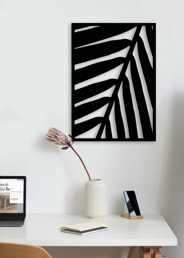 decoración con cuadros, ideas -cuadro metálico moderno de estilo floral en aluminio negro - kuadro