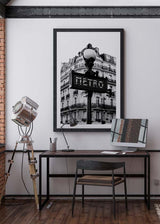 Decoración con cuadros, ideas -  lámina decorativa de foto de señal de metro en París en blanco y negro