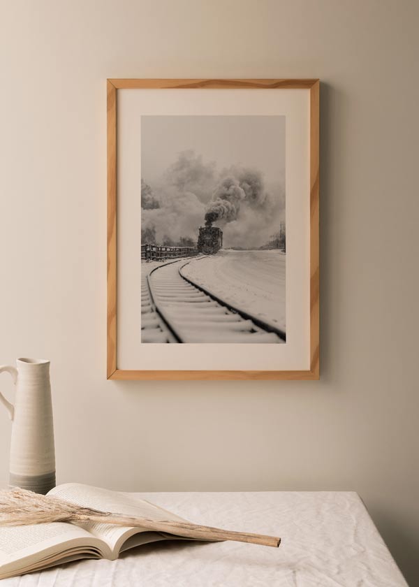 decoración con cuadros, ideas - lámina decorativa fotográfica de tren sobre paisaje nevado - kuadro