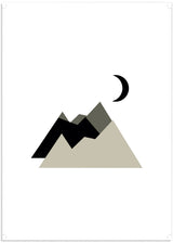 cuadro de montaña minimalista en blanco y negro. Detalle de luna. Cuadro nórdico.. Lámina decorativa.