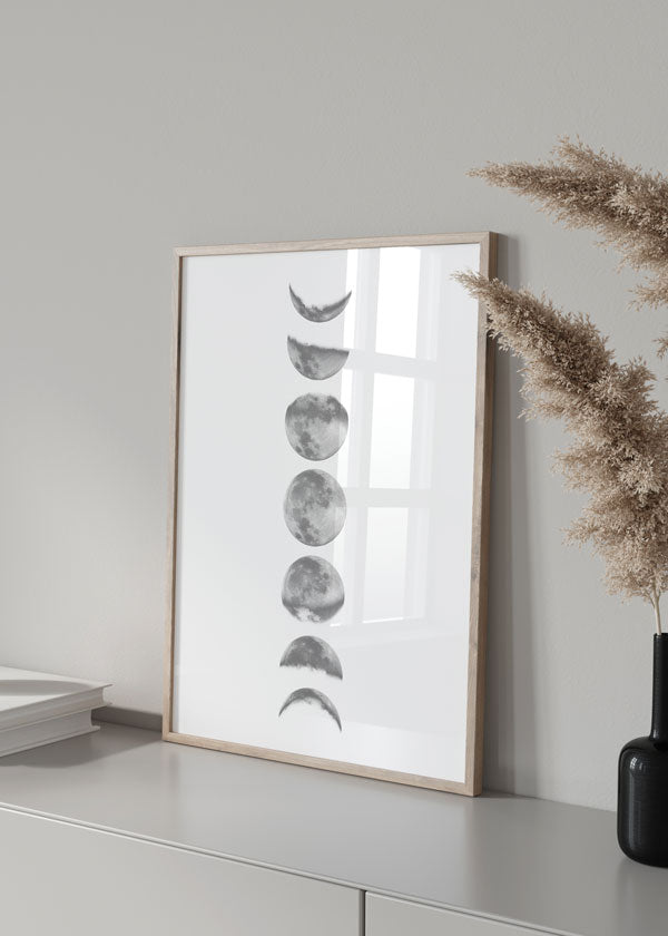 Decoración con cuadros, ideas -  lámina decorativa de ilustración de fases de la luna en blanco y negro