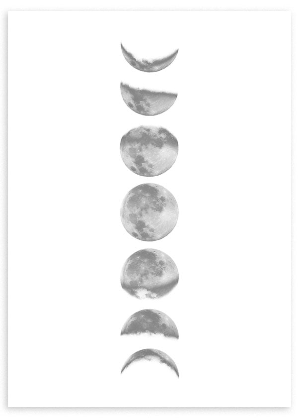 lámina decorativa de ilustración de fases de la luna en blanco y negro