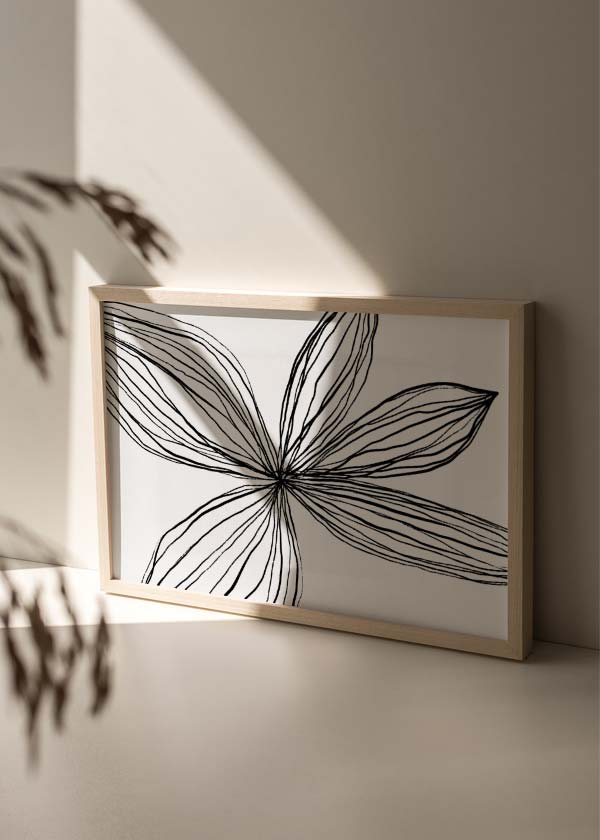 decoración con cuadros, ideas - lámina decocorativa horizontal de ilustración de flor en blanco y negro- kuadro
