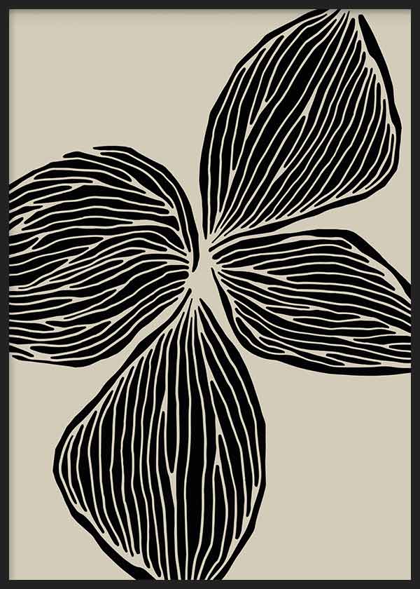 cuadro con lámina decorativa de flor abstracta en colores negro y beige oscuro