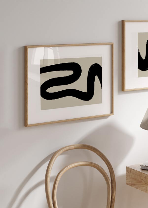decoración con cuadros, ideas - lámina decorativa abstracta y nórdica de ilustración negra y beige