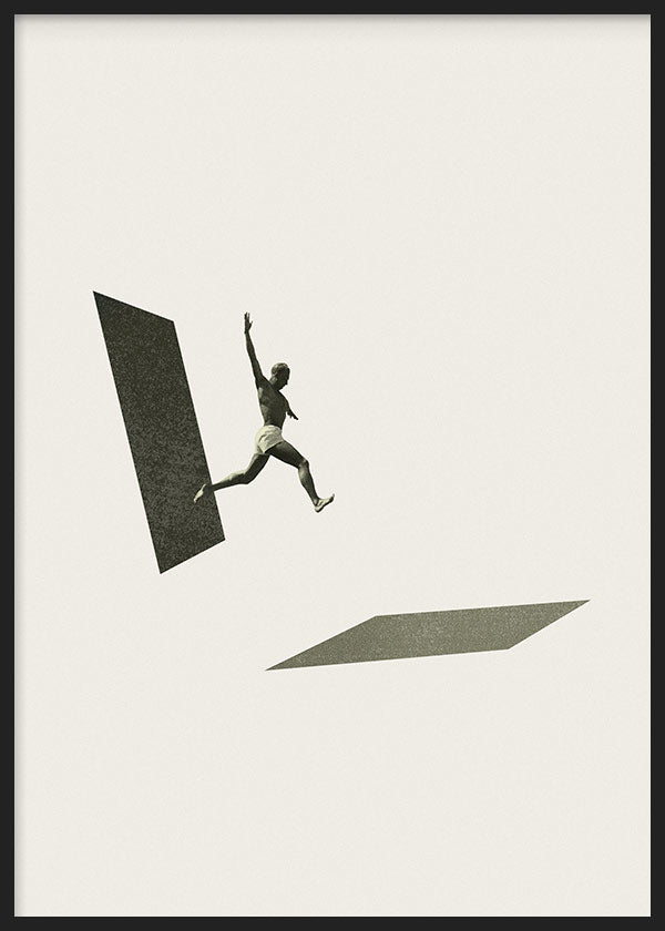 cuadros lámina decorativa de estilo vintage de collage de hombre saltando - kuadro