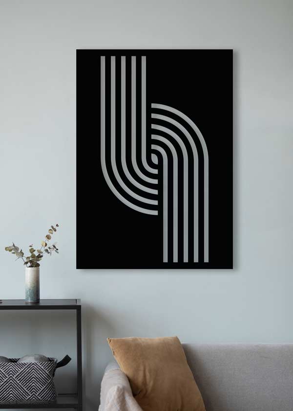 decoración con cuadros, ideas - cuadro metálico moderno, geométrico y minimalista de aluminio negro - kuadro