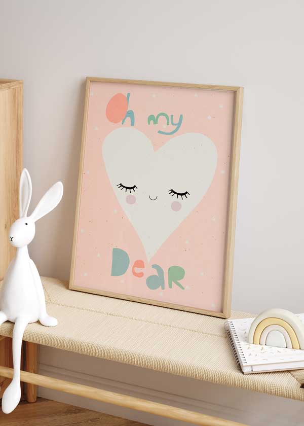 decoración con cuadros, ideas - lámina decorativa infantil de ilustración con frase y corazón sobre fondo rosa - kuadro