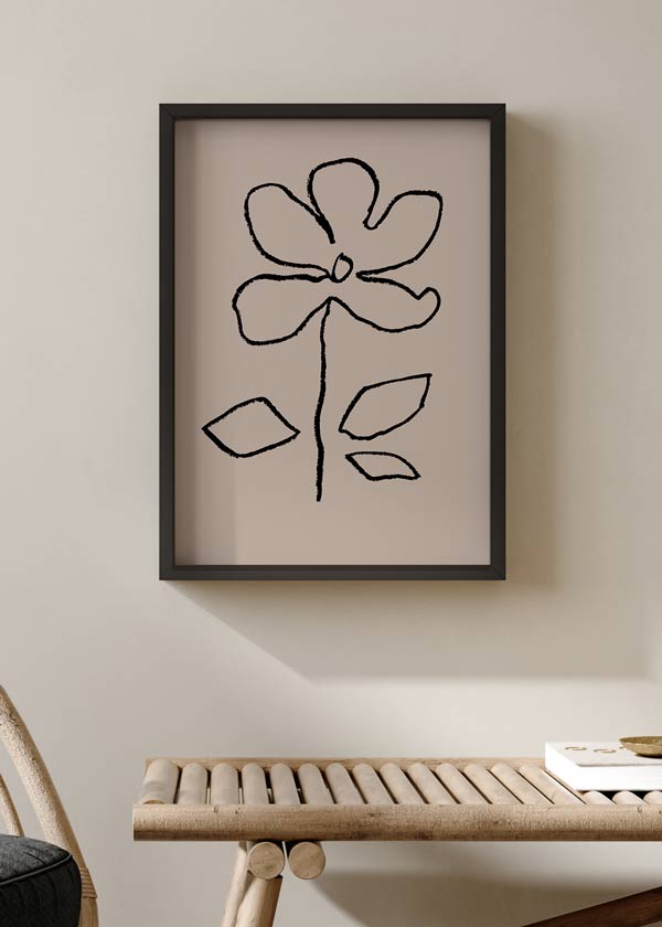 decoración con cuadros, ideas - lámina decorativa de ilustración abstracta de flor sobre fondo beige tierra - kuadro