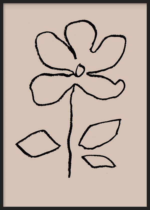 cuadro lámina decorativa de ilustración abstracta de flor sobre fondo beige tierra - kuadro