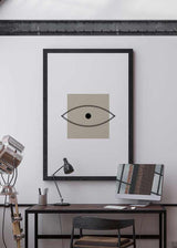Decoración con cuadros, ideas -  cuadro de ojo minimalista en blanco y negro y beige. Cuadro de ojo nórdico. Lámina decorativa.