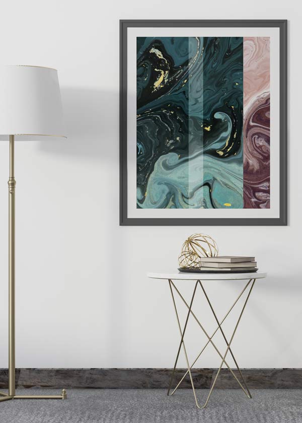 Decoración con cuadros, ideas -  cuadro efecto óleo digital con tonos azules. Ondas y texturas abstractas. Lámina decorativa.