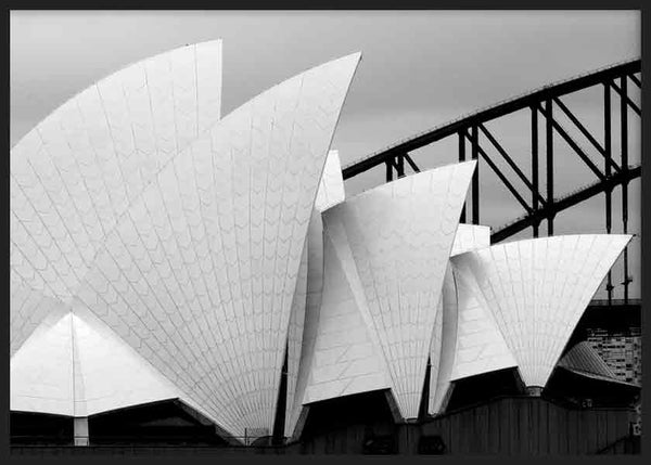 cuadro para lámina decorativa de ópera de Sídney en horizontal, fotográfico y blanco y negro - kuadro