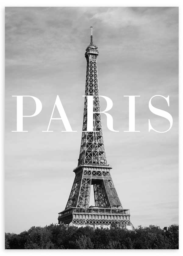 lámina decorativa en blanco y negro de fotografía de la Torre Eiffel en París - kuadro