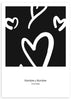 cuadro personalizado para parejas con ilustración de corazones. Nombres y fechas personalizables. Cuadro blanco y negro.