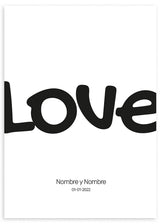 cuadro personalizado para parejas o amistades con palabra "Love" (amor) en blanco y negro y minimalista