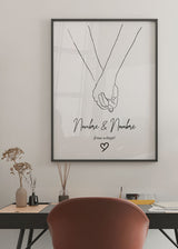 Decoración con cuadros, ideas -  cuadro personalizado para parejas o amistades con manos entrelazada. Blanco y negro y minimalista.
