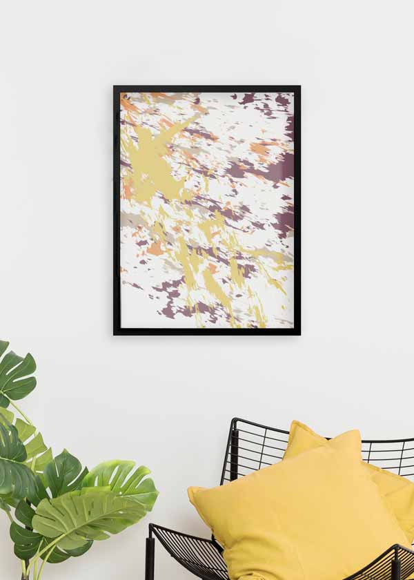 Decoración con cuadros, ideas -  cuadro abstracto con pinceladas en tonos tierra, naranja y morado. Lámina decorativa abstracta y colorida.