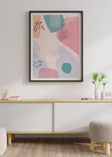 Decoración con cuadros, ideas -  cuadro abstracto de colores rosa, azul verdoso y blanco. . Lámina decorativa.