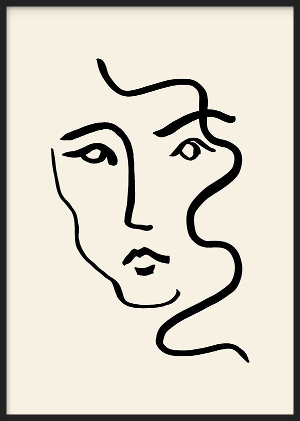 cuadro lámina decorativa de ilustración artística de rostro de mujer sobre fondo beige - kuadro