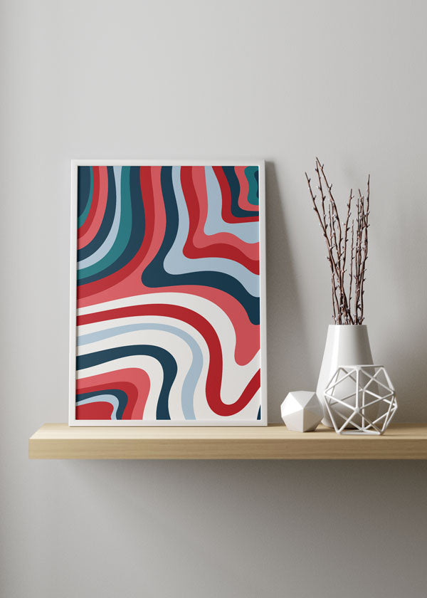 Decoración con cuadros, ideas -  lámina decorativa colorida y psicodélica en colores rojo, blanco y azul