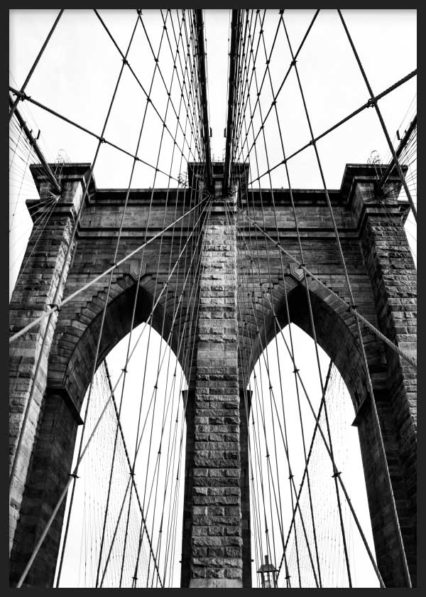 cuadro para lámina decorativa de fotografía del puente de Brooklyn en blanco y negro. Marco negro
