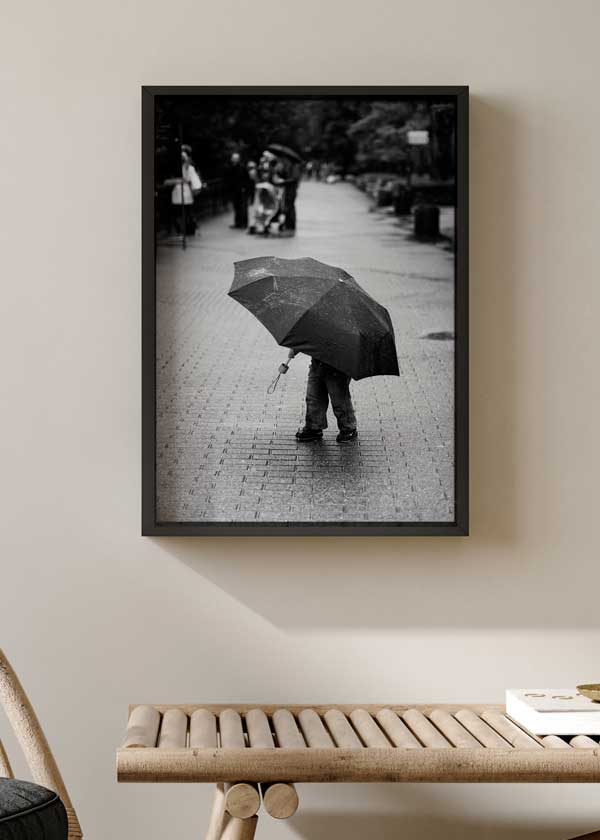 decoración con cuadros, ideas - lámina decorativa fotográfica en blanco y negro de niño con paraguas, lluvia - kuadro